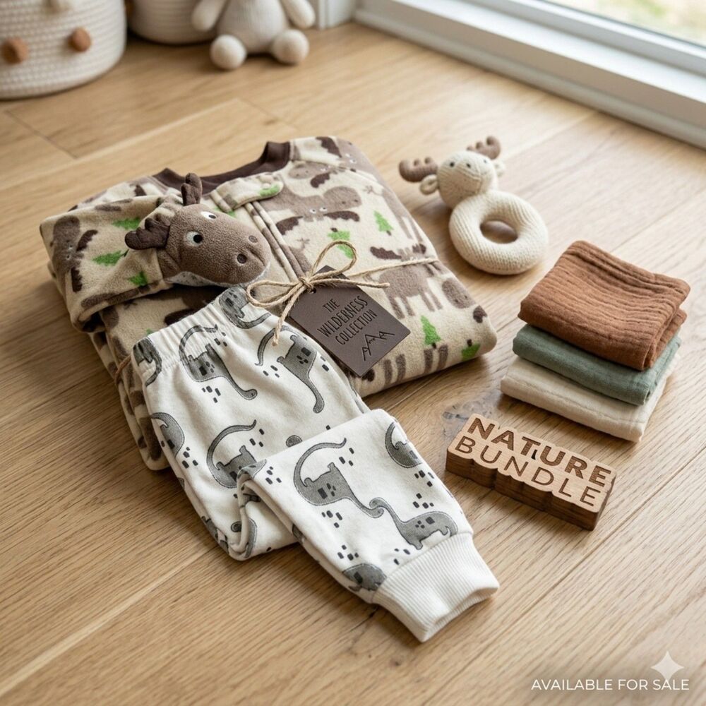 Carter’s & PL Baby 12M Bundle Moose Fleece Pajamas EUC Dinosaur Pants NWOT